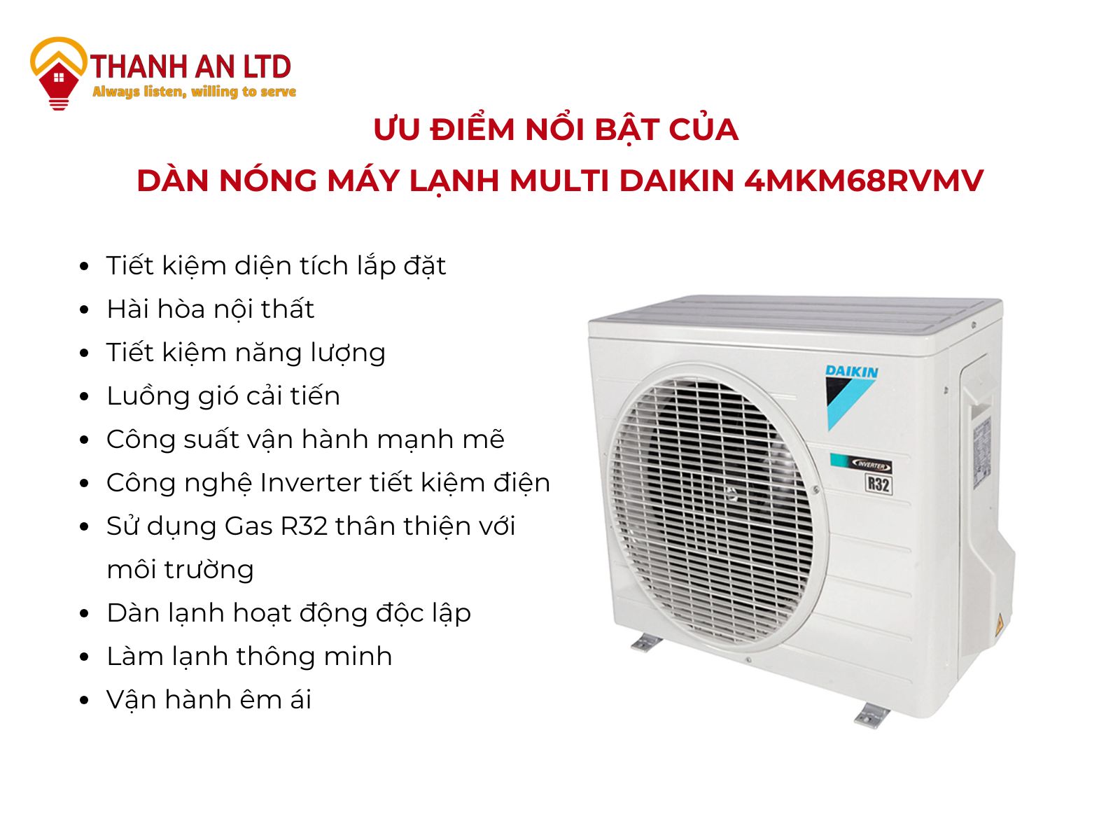 Ưu điểm nổi bật của dàn nóng máy lạnh Multi Daikin 4MKM68RVMV (2.5 HP, Inverter, Gas R32)