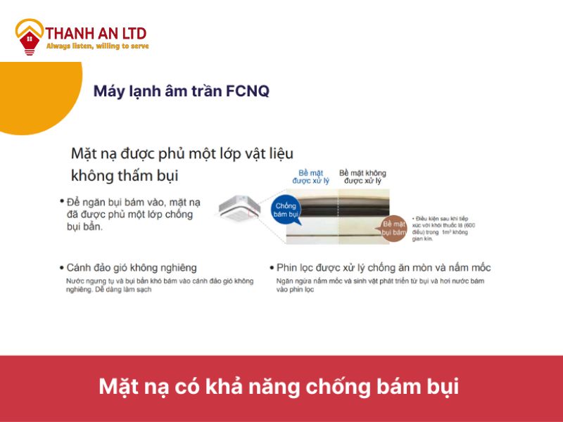 máy lạnh âm trần có mặt nạ chống bám bụi