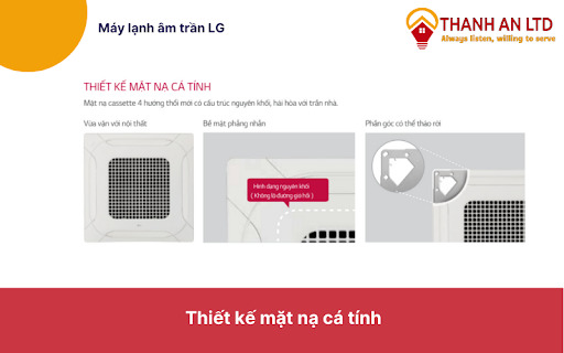 Máy lạnh âm trần LG ZTNQ18GPLA0 với thiết kế mặt nạ cá tính