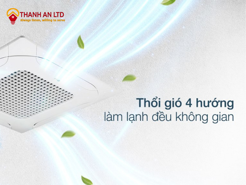 Máy lạnh âm trần LG ZTNQ18GPLA0 với công nghệ thổi gió 4 hướng làm lạnh đều không gian