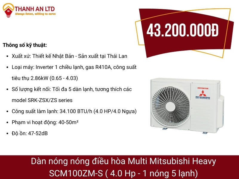 Cục nóng multi Mitsubishi Heavy SCM100ZM S (4.0 Hp 1 nóng 5 lạnh)