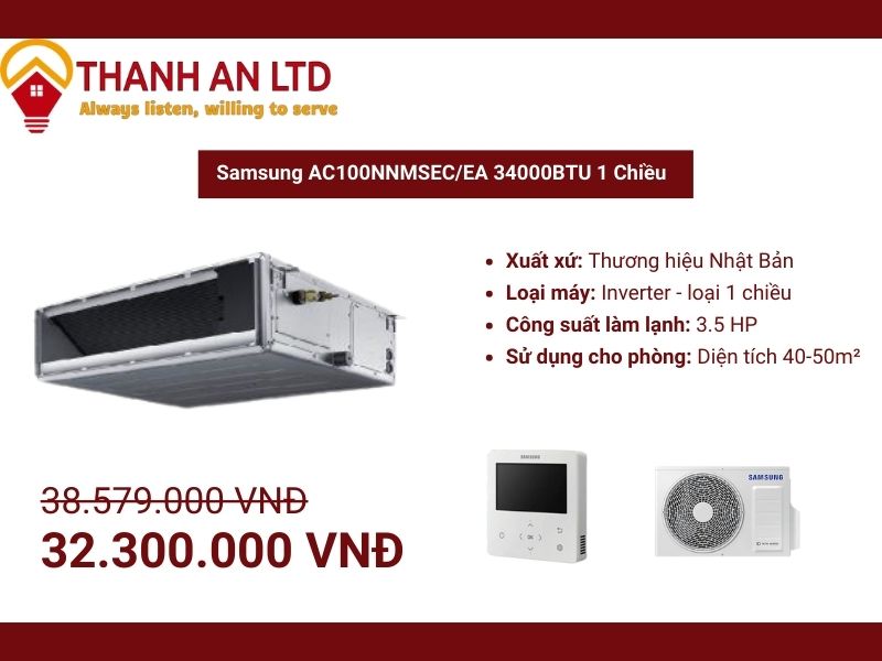 máy lạnh âm trần nối ống gió Samsung 34000BTU 1 chiều