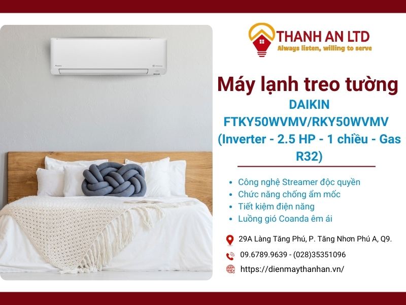 tìm hiểu máy lạnh treo tường Daikin FTKY50WVMV/RKY50WVMV (Inverter 2.0 HP 1 chiều Gas R32)