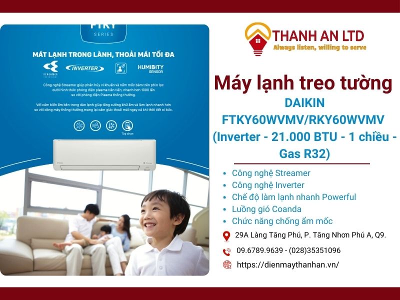 giới thiệu điều hòa treo tường Daikin FTKY60WVMV/RKY60WVMV