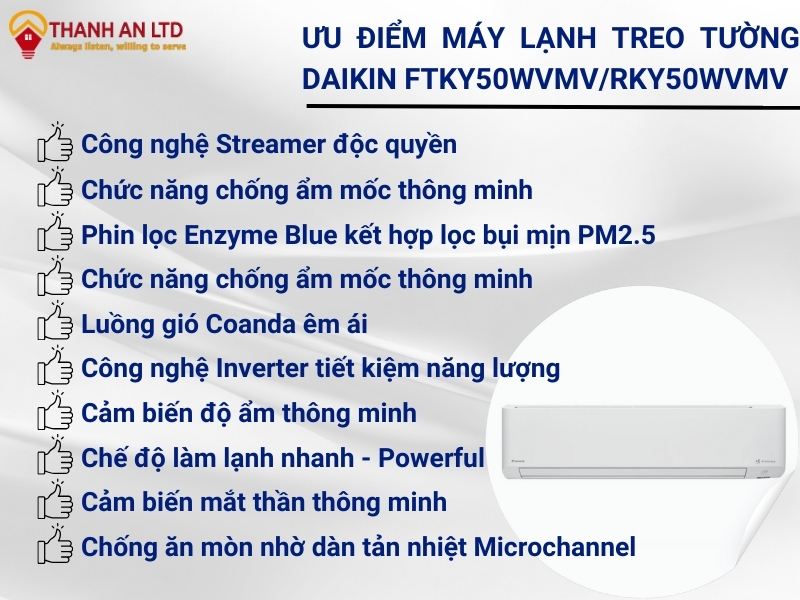 ưu điểm máy lạnh treo tường Daikin FTKY50WVMV/RKY50WVMV (Inverter 2.0 HP 1 chiều Gas R32)