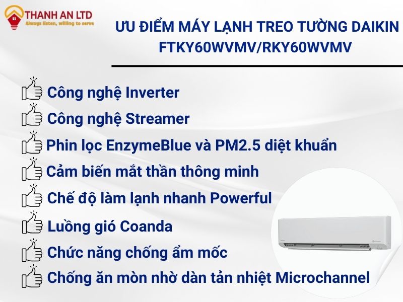 ưu điểm điều hòa treo tường Daikin FTKY60WVMV/RKY60WVMV