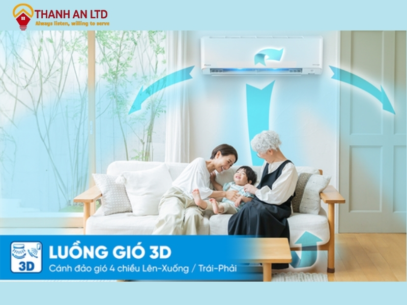 Đảo gió 3D, Daikin giúp không gian mát mẻ đều khắp, cho bạn cảm giác thoải mái ở mọi vị trí