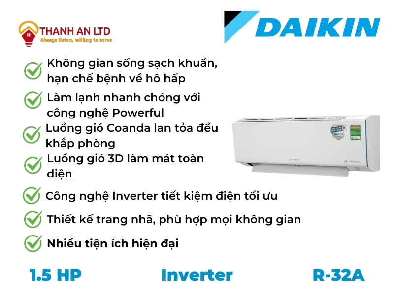 Máy lạnh Daikin Inverter 1.5 HP ATKF35XVMV với nhiều tính năng nổi bật