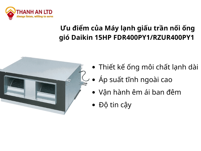 Máy lạnh giấu trần nối ống gió Daikin 15HP FDR400PY1/RZUR400PY1 Inverter sở hữu 4 ưu điểm nổi bật