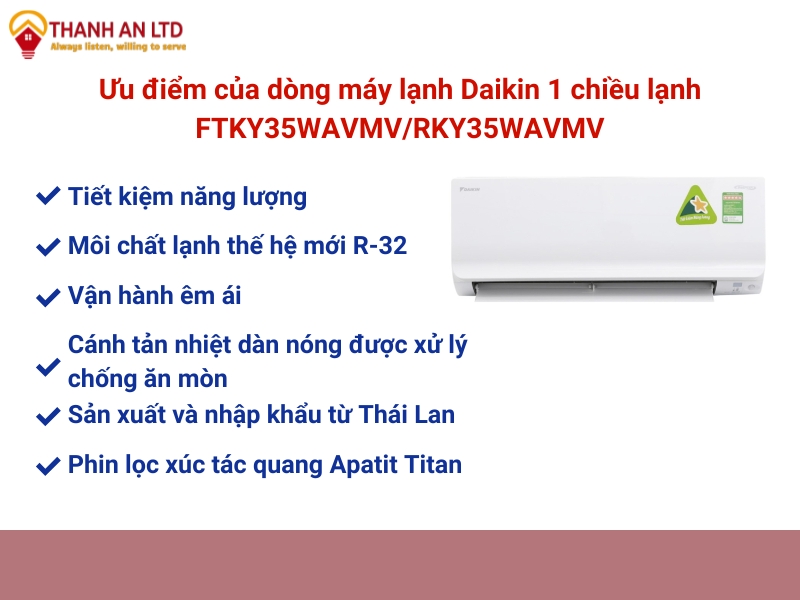 Ưu điểm của dòng máy lạnh Daikin 1 chiều lạnh FTF50XV1V/RF50XV1V