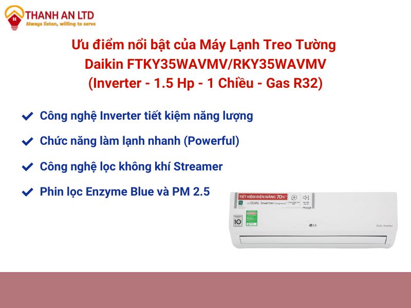 Ưu điểm của dòng máy lạnh Daikin 1 chiều lạnh FTKY35WAVMV/RKY35WAVMV